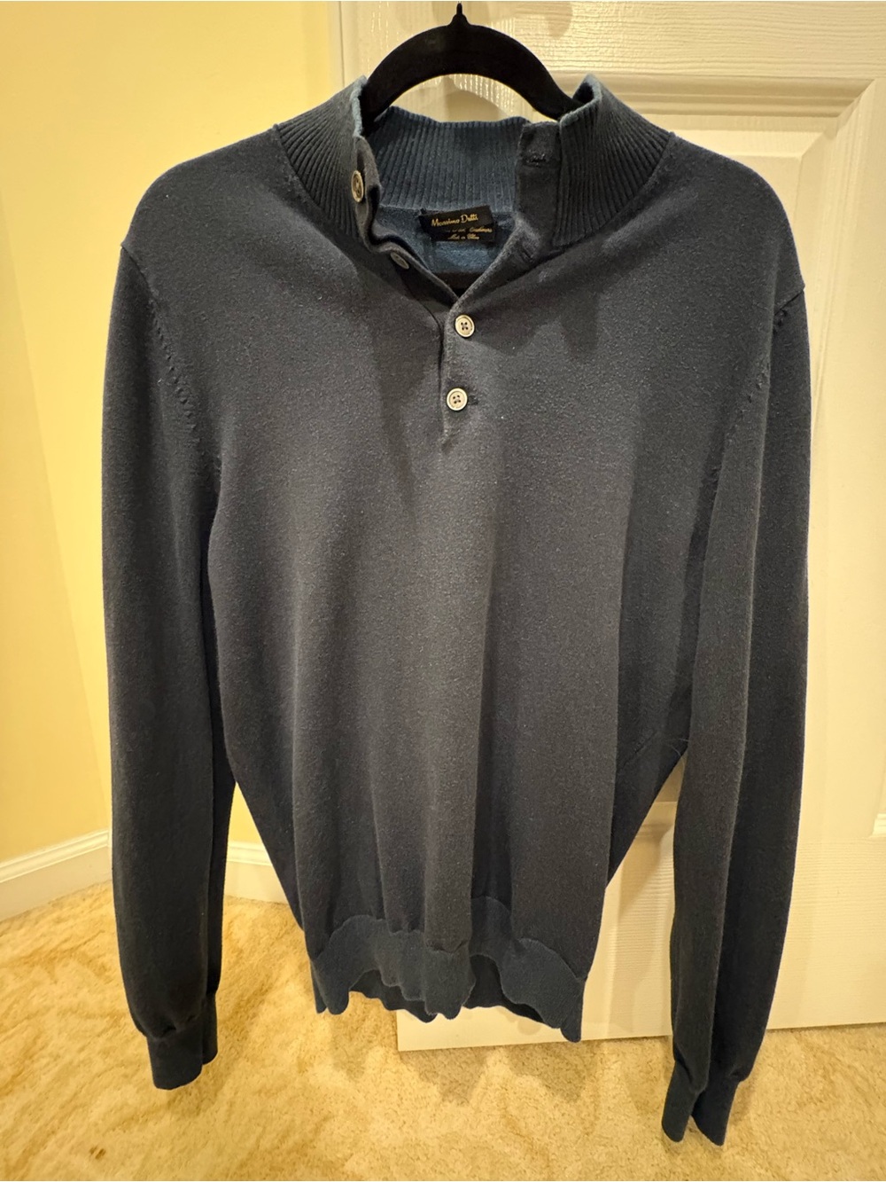 Massimo Dutti Men's Navy Zip-Front Funnel Neck Sweater